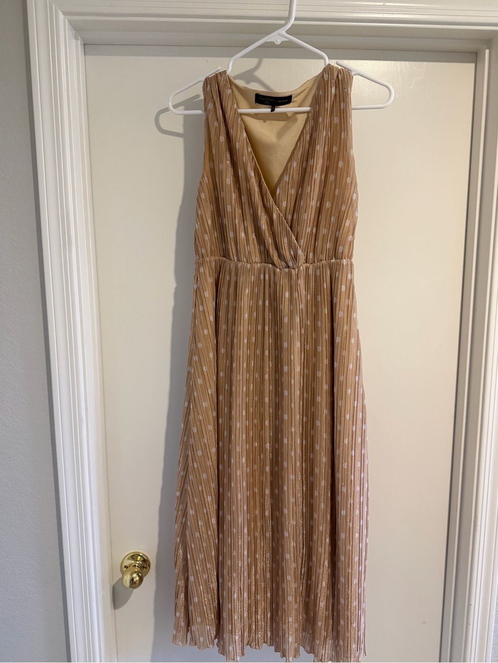 House of Harlow 1960 Tan Midi Dress with White Dot Pattern
